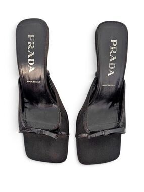 Prada Archival EU 38.5 Vintage Black Square Toe Bow Open Toe Heels Y2K Shoes